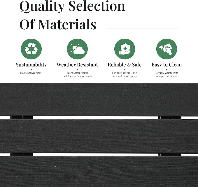 Outdoor Bar Table, HDPE Patio Bar Table, Weather Resistance Outdoor Balcony Tables for Spas, Cafes, Swimming Areas, Lodges and Hotels - Black