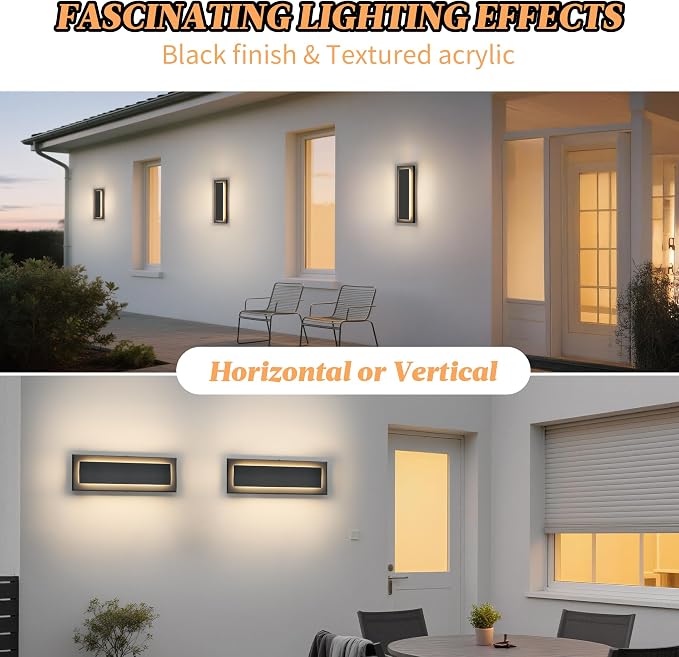 Modern Exterior Lighting Fixtures Outdoor Porch Wall Light 16 in | Black Outside Lights For House, Front Door, Patio, Foyer,Waterproof Outdoor Sconce Lights,LED 3000K Warm White 12W, 4 Packs