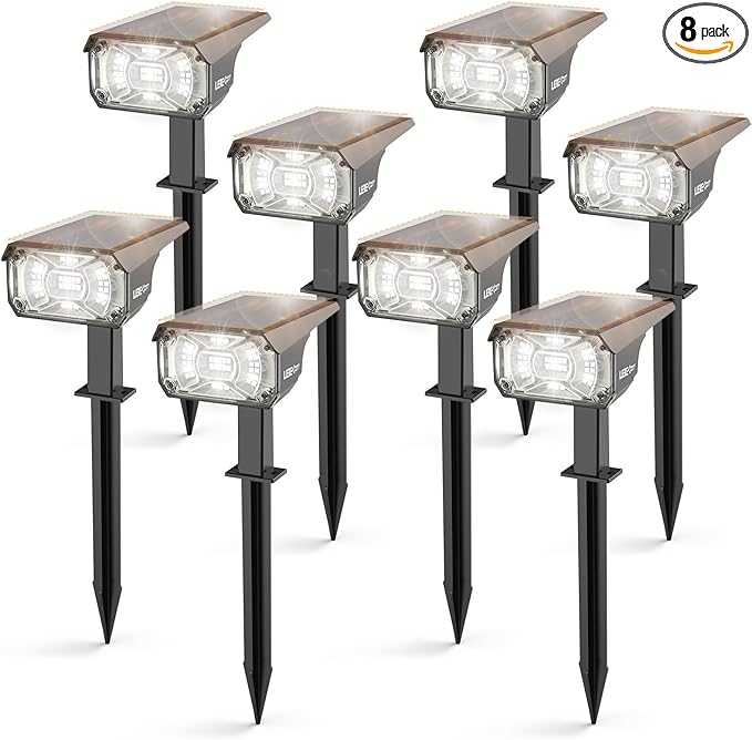 LEREKAM Solar Spot Lights Outdoor,40 LEDs Solar Outdoor Waterproof Landscape Lights with 3 Light Modes, Solar Powered Garden Yard Wall Lights Auto On,Off for Patio 8 Pack