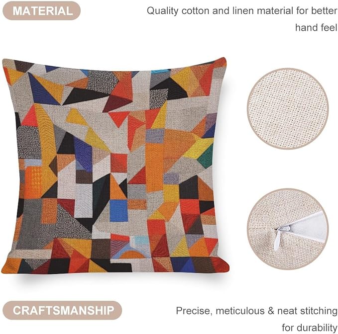 Decorations Pillow Covers Colorful Retro Abstract Pillowcase Colorful Fun Aesthetic Mid Century Modern Gomestry Couch Throw Pillows Home Decor Throw Pillows Cover 18"x18"