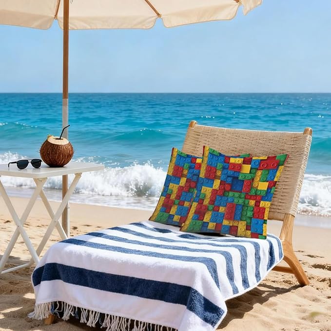 20x20 Inch Outdoor Pillow Covers Set of 2 Waterproof Throw Pillow Covers Decorative Couch Cushion Covers Colorful Block Square Pillowcases Protectors for Patio Garden Sofa