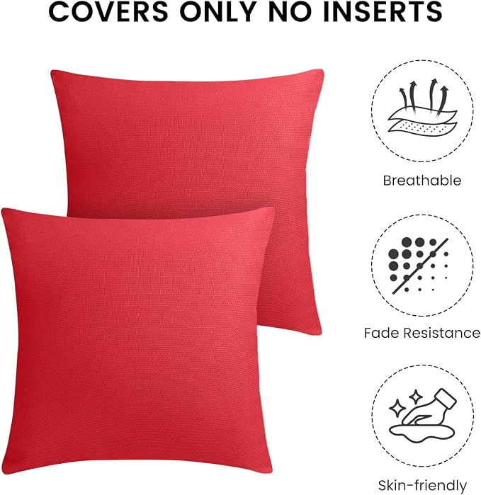 Premillow Outdoor Pillow Covers, Waterproof Pillow Covers, 18x18, Set of 2 | Decorative Waterproof Pillow Covers, Solid Linen Pillowcase,Summer Farmhouse Cushion Case for Patio Garden Balcony Couch Sofa