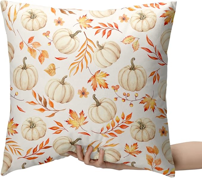Fall Pumpkins Pillow Covers Autumn Thanksgiving Pillow Cases 20x20 Set of 2 Orange Maple Leaves Throw Pillow Covers Harvest Farmhouse Cushion Cases for Home Sofa Couch