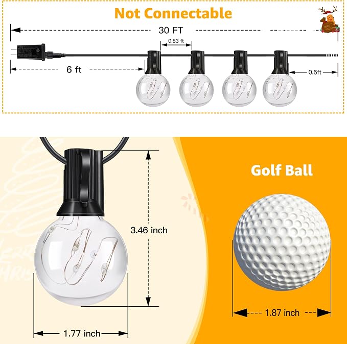 Ollny 30FT Outdoor String Lights, Waterproof Connectable Shatterproof RGBW Outside Light with 30 Edison LED Bulbs Plug in, Patio Lights for Indoor Balcony Porch Camping Deck