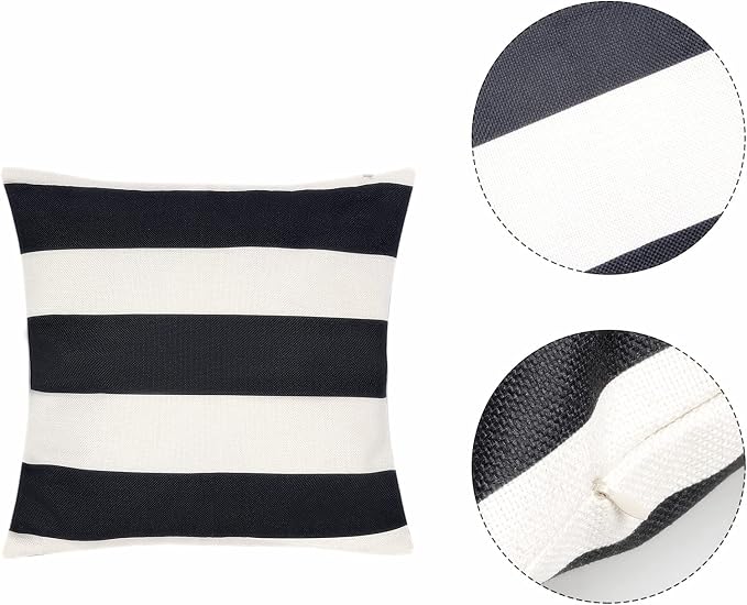 tiggell 4 Pack Waterproof Pillow Covers Outdoor Throw Pillowcases Decorative Garden Cushion Case for Home Garden Patio Couch Balcony Striped (20 * 20 inch, Black & White)