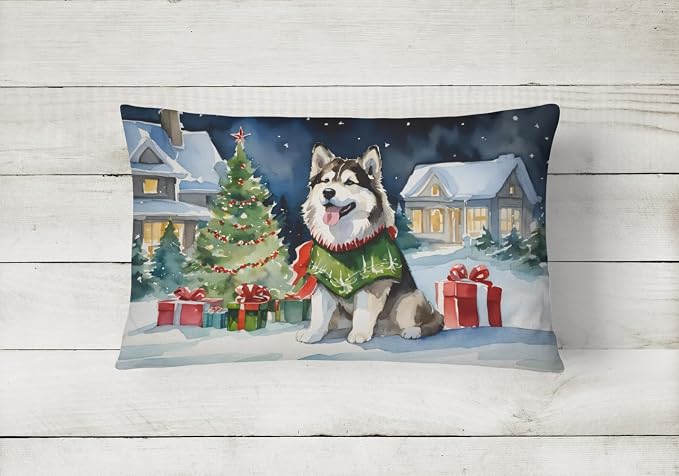 Caroline's Treasures DAC2592PW1216 Alaskan Malamute Cozy Christmas Throw Pillow Machine Washable, Indoor Outdoor Decorative Pillow for Couch, Bed or Patio, 12HX16W