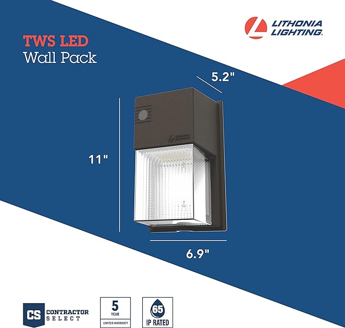 Lithonia Lighting 7" Mini LED Wall Pack Outdoor Light Dusk to Dawn | Bronze Outdoor Light Fixture, 3000K/4000K/5000K CCT, Adjustable Lumens, Photocell, MVOLT (TWS LED ALO SWW2 MVOLT PE DDB M2)