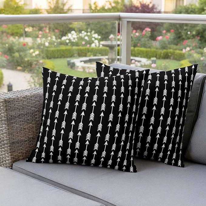 Arrow Outdoor Pillow Covers 24"x24" Set of 2, Abstract Rustic Western Tribal Geometric Arrow Black Waterproof Throw Pillow Covers for Patio Furniture, Decorative Cushion Covers for Porch