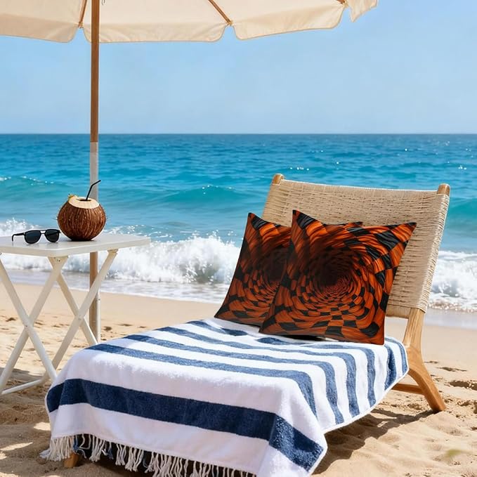18x18 Inch Outdoor Pillow Covers Set of 2 Waterproof Throw Pillow Covers Decorative Couch Cushion Covers 3D Brown Checkered Square Pillowcases Protectors for Patio Garden Sofa