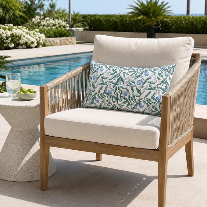 Pack of 2 Patio Lumbar Pillows 12"x20" | Fade Resistant Outdoor Waterproof Lumbar Pillow with Inners Decorative Garden Lumbar Cushions for Home Patio Terrace Sofa