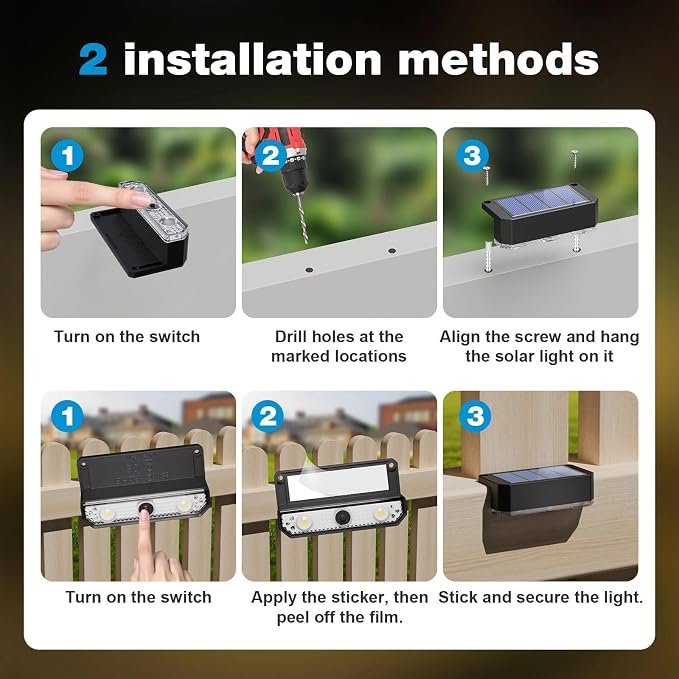 12 Pack Solar Fence Lights Outdoor, Deck Light Solar Powered, IP65 Waterproof Led Riling Solar Lights for Outside Step Yard, Warm White