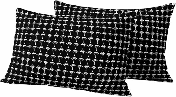 Palm Trees Outdoor Pillow Covers 20"x12" Set of 2, Summer Vintage Nautical Coastal Beach Ocean Black Tree Waterproof Throw Pillow Covers for Patio Furniture, Decorative Cushion Covers for Porch