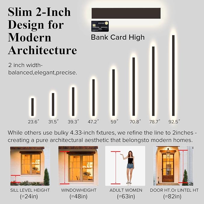 Long Outdoor Wall Lights, 47.24 Inches Exterior Lights, Waterproof Ip65 Linear LED Wall Sconce, 38W Elegant Rectangular Frosted Acrylic Warm White Lighting Fixture, Linear Lamps for Porch, Garage