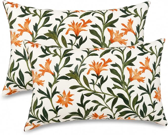Outdoor Lumbar Pillows 12"x20" Waterproof Patio Pillows with Inserts | Set of 2 Fade Resistant Outdoor Waterproof Lumbar Pillow Decorative Garden Lumbar Cushions for Home Patio Terrace Sofa