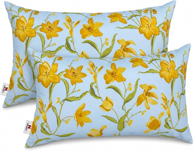 Pack of 2 Patio Lumbar Pillows 12"x20" | Fade Resistant Outdoor Waterproof Lumbar Pillow with Inners Decorative Garden Lumbar Cushions for Home Patio Terrace Sofa