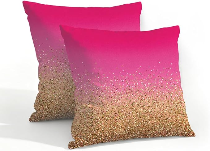 18x18 Inch Outdoor Pillow Covers Set of 2 Waterproof Throw Pillow Covers Decorative Couch Cushion Covers Pink Gold Glitter Square Pillowcases Protectors for Patio Garden Sofa
