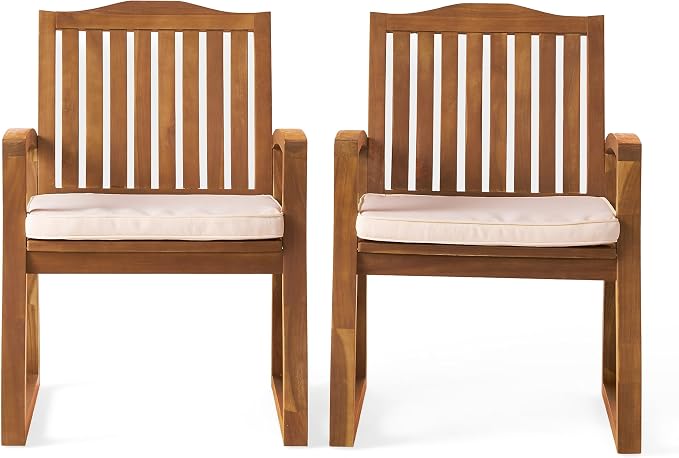 Christopher Knight Home Unta Acacia Wood Outdoor Dining Set for 6, Slatted Design Patio Dining Table Set for 6, Extendable Dining Table for Outdoor Gathering, Dining Chairs with Cushions, Teak