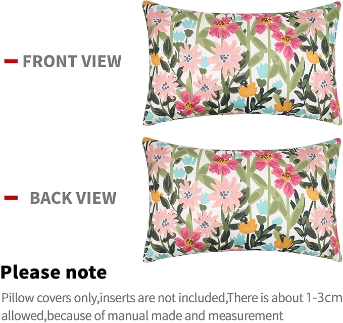 Pyonic Outdoor Pillows Cover Pack of 2 Floral Waterproof Throw Pillow Covers 12X20 inch Outdoor Lumbar Pillows for Patio Furniture Garden Outside Waterproof Throw Pillows