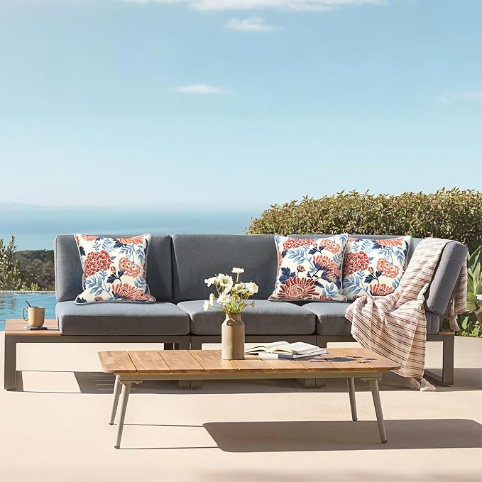 LVTXIII Set of 2 Patio Throw Pillows Waterproof 16"x16" Fade Resistant Outdoor Throw Pillows with Inserts, Fluffy Garden Toss Pillow Cushions for Patio Sofa Use,Red Chrysanthemum