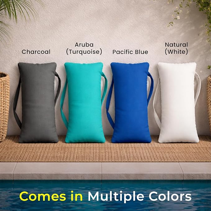Sunbrella Headrest/Lumbar Pillow with Velcro Strap for Lounge, Charcoal | Outdoor Pillow for Chaise Loungers, Pool Chairs & Patio Furniture, 18" x 8" x 3"