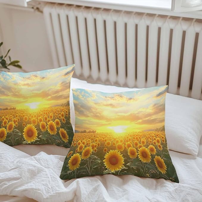 Yellow Sunflowers Waterproof Outdoor Pillow Covers Set of 2 Home Decor, Farmhouse Botanical Floral Sunset Pillowcase Patio Pillow Covers for Couch Bench Furniture Garden 26x26in