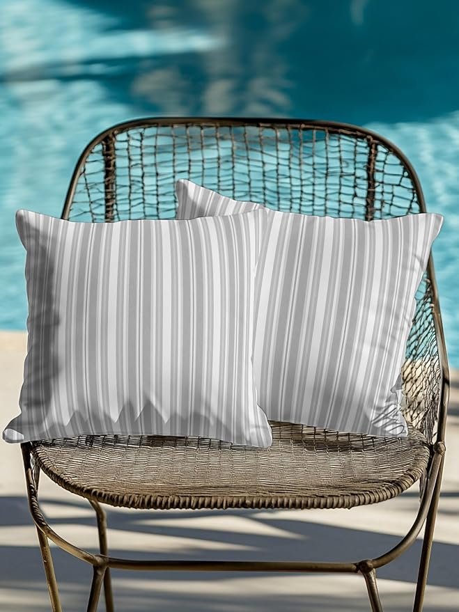 Waterproof Outdoor Pillow Set of 2 Grey Stripes Decorative Throw Pillows Cover & Insert 18x18 Inch Pillowcase White Lines Lines Square Pillows for Couch Sofa Bed Patio Furniture Indoor Outdoor