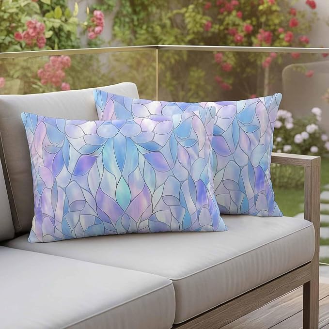 Abstract Art Outdoor Pillow Covers Set of 2 Gradient Stained Glass Fragments Modern Waterproof Throw Pillow Cover Decorative Cushion Cases for Patio Porch Garden 20X12 Inch