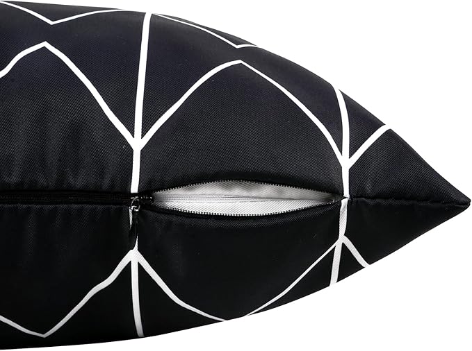 Adabana Set of 4 Outdoor Waterproof Pillow Covers 18x18 Black | Modern Geometric Throw Pillows Cover Decorative Boho Pillow Covers for Patio, Garden, Porch