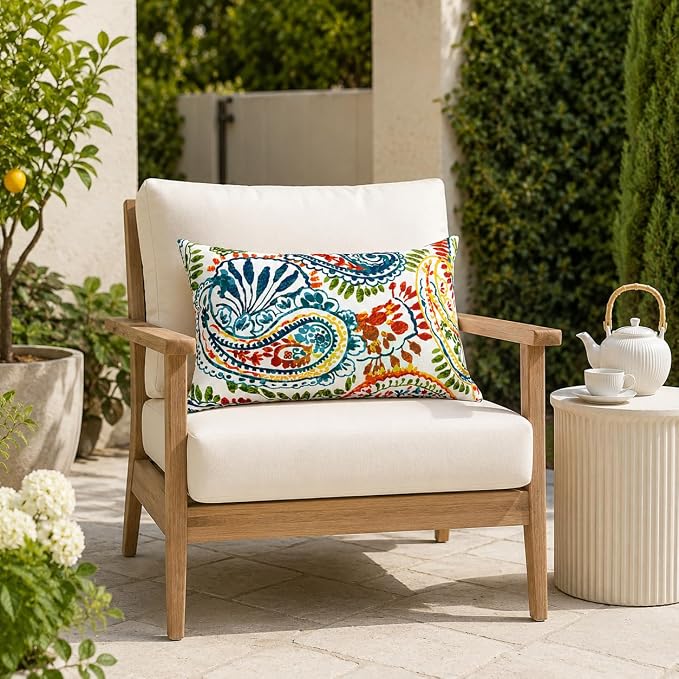 Outdoor/Indoor Throw Pillows with Inserts, 12"x 20" Pack of 2 | Fade Resistant, Waterproof Decorative Pillows for Bed, Couch, Sofa, Patio, Garden & Terrace Furniture Cushions