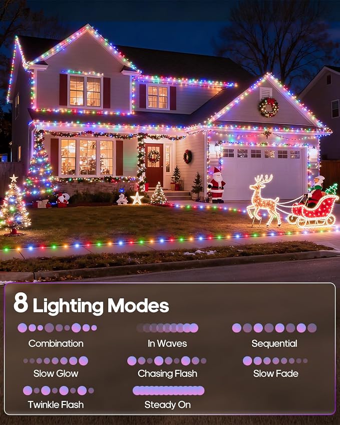 ICRGB Trampoline Lights, 66FT 200LED 1800mAh Solar Rope Lights Outdoor, IP67 Waterproof, Solar Power Outdoor Light, 8 Modes & Timer Function, Decorative for Trampoline Camping Tent Patio Porch Garden | Type C & Solar, With Remote Waterproof, 8 Modes, T...