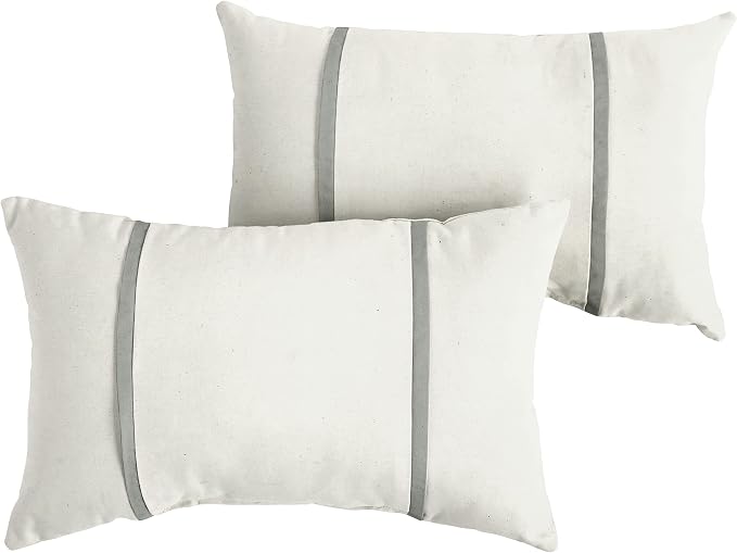 Sorra Home x Sunbrella - Indoor/Outdoor Lumbar Pillows (Set of 2), Canvas Natural Ivory & Charcoal Grey