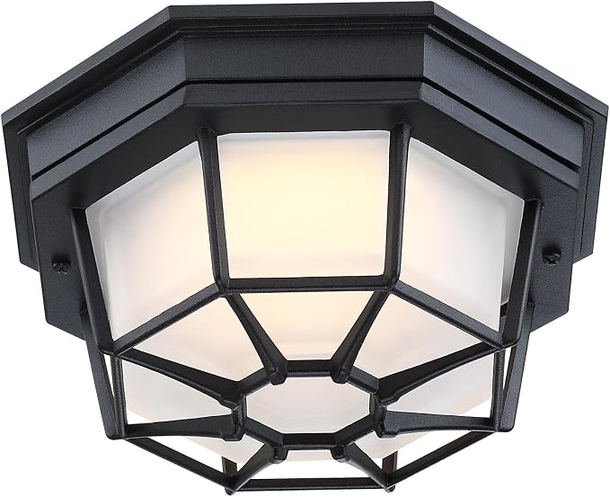 8.5” Black Flush Mount LED Ceiling Light 2700K 3000K 3500K 4000K 5000K Octagonal Outdoor Porch Lights Black 8.5inch Outside Ceiling Light for Patio,Aluminum Alloy and Glass,14W, 120V, 750lm-1000Lm