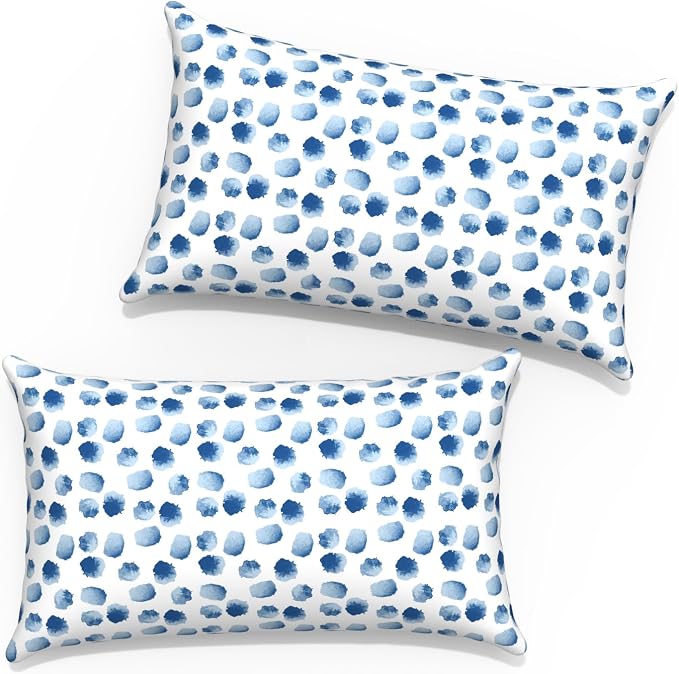Outdoor Lumbar Pillow Covers 12”x20”, Rectangle Throw Pillow Covers for Patio Furniture, Decorative Lumbar Cushion Case for Garden Balcony Couch Office Chair, Pack of 2, Brush Blue