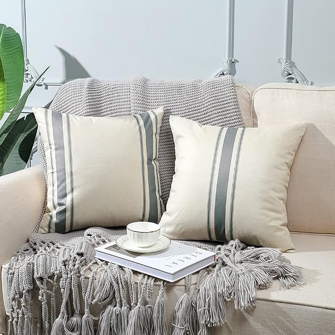 OTOSTAR Pack of 2 Outdoor Waterproof Decorative Pillow Covers 16x16 Inch Linen Geometry Pillowcases Cushion Case Garden Throw Pillow Covers Pillows Shell for Patio Furniture Couch Tent Balcony (Grey)