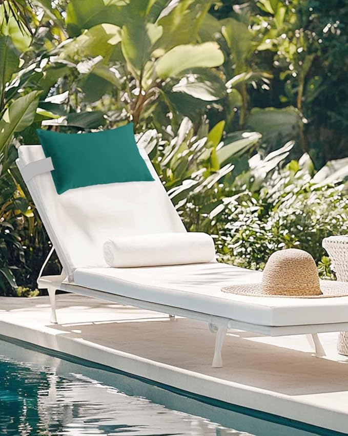 Chaise Lounge Chair Pillow with Strap & Insert Green Outdoor Recliner Head Pillow Pack of 2 Solid Green Color Waterproof Headrest Patio Lumbar Pillow for Beach Pool Office Chair 11x16 Inch