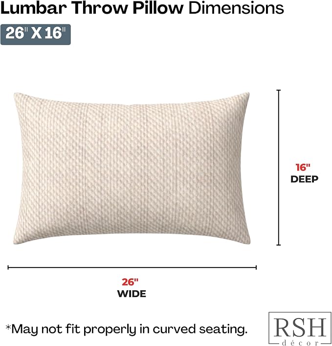 RSH DECOR: Sunbrella Jumbo Lumbar Throw Pillows Set of 4 | 26" x 16" | Indoor Outdoor – Patio, Adirondack | Water & Fade-Resistant | Down-Alternative Inserts | Made in USA (Cozy Quilt Bright White)