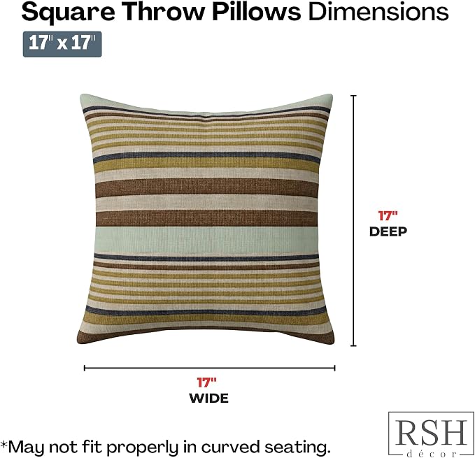 RSH DECOR Square Throw Pillows Set of 2, 17" x 17", Outdoor Pillows Waterproof, Outdoor Pillow Covers, Pillow Covers for Couch, Extend Seaglass, Made in USA