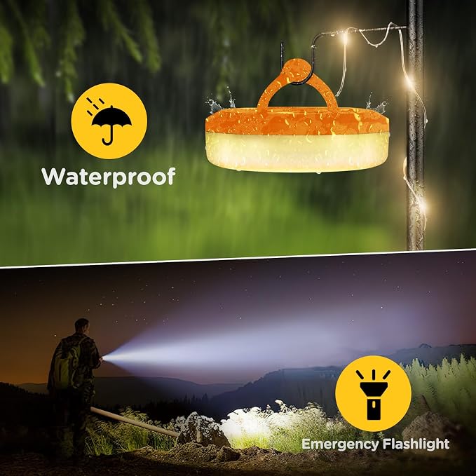 Camping String Lights 4 in 1, 32.8FT Quick Storage 8 Modes Protable | Rechargeable Fairy Tent Lights String , Hanging Waterproof LED Lamp for Outdoor Indoor Patio Awning Decor Camping Essentials