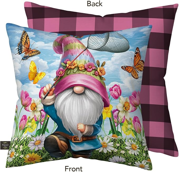Briarwood Lane Spring Indoor/Outdoor Pillow 17x17 Springtime Gnome for Spring Pillow