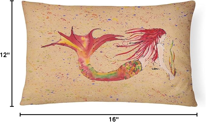 Caroline's Treasures 8339PW1216 Mermaid Canvas Fabric Decorative Pillow Machine Washable, Indoor Outdoor Decorative Pillow for Couch, Bed or Patio, 12HX16W