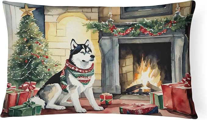 Caroline's Treasures DAC2753PW1216 Siberian Husky Cozy Christmas Throw Pillow Machine Washable, Indoor Outdoor Decorative Pillow for Couch, Bed or Patio, 12HX16W
