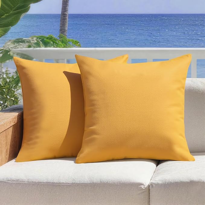 Outdoor Pillow Covers Waterproof Cushion Covers Patio Pillows Case 2 Pack | 18x18inch, Solid, Seamless, Hidden Zipper,Pecet for Porch Decoration,Patio Furniture,Outdoor Couch, Balcony,Garden Bench