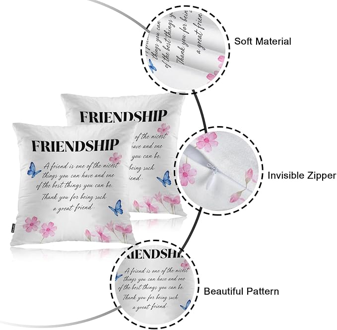 Swono Set of 2 Friendship Pillow Covers 18 X 18 Inch, A Friend is One of The Nicest Things Square Decorative Throw Pillow Covers for Sofa Couch Bed, Outdoor Indoor Pillowcase Cushion Cover