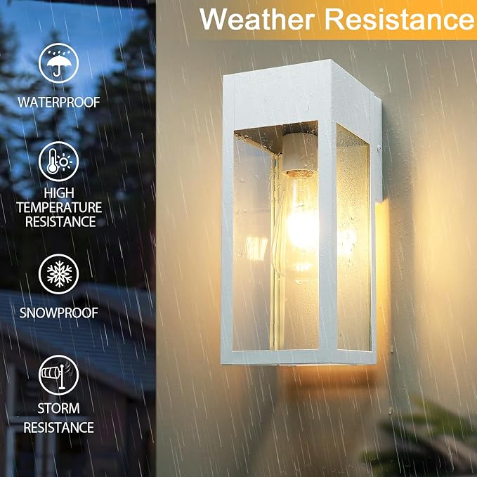 2 Pack Porch Lights Outdoor Wall Sconce, Outdoor Light with GFCI Outlet, Waterproof Exterior Wall Lantern Light Fixtures, Anti-Rust Wall Lamp with Clear Glass for Patio Doorway Garage- White