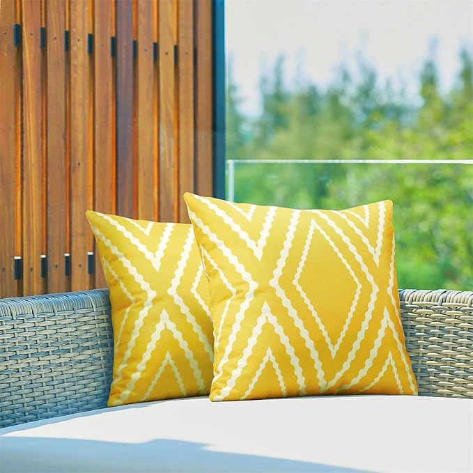 Adabana Outdoor Waterproof Pillow Covers 20x20 Yellow | Geometric Decorative Throw Pillow Covers Set of 2 for Patio, Garden, Porch, Farmhouse