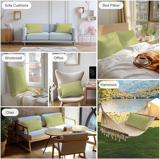 Vandarllin Outdoor Throw Pillows Covers 20x12 inch Set of 2 Waterproof Fruit Green Linen Decorative Zippered Cushion Covers for Patio Furniture, Farmhouse Pure Color Lumbar Pillowcases