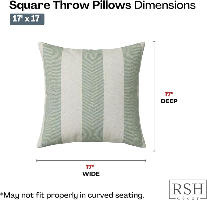 RSH DECOR: Sunbrella Square Pillows Set of 2 | 17" x 17" | Water & Fade-Resistant Performance Fabric | Outdoor Pillow Covers with Down-Alternative Inserts | Made in USA (Herringbone Stripe Mineral)