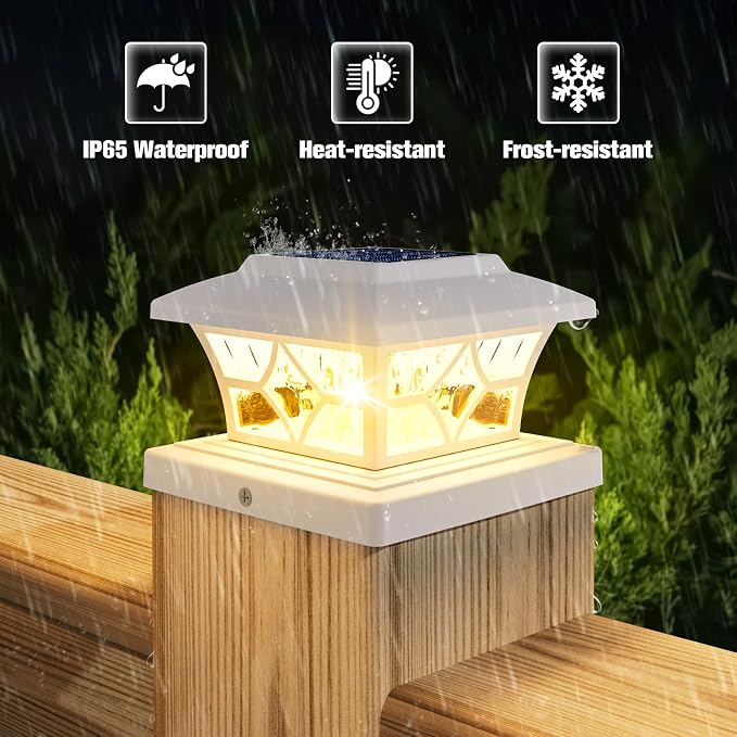 VOLISUN Solar Post Cap Lights Outdoor, Solar Powered Fence Cap Lights for 4x4 Vinyl/Wood, White Waterproof Solar Deck Post Light 8Pack Cool/Warm for Garden Patio Porch