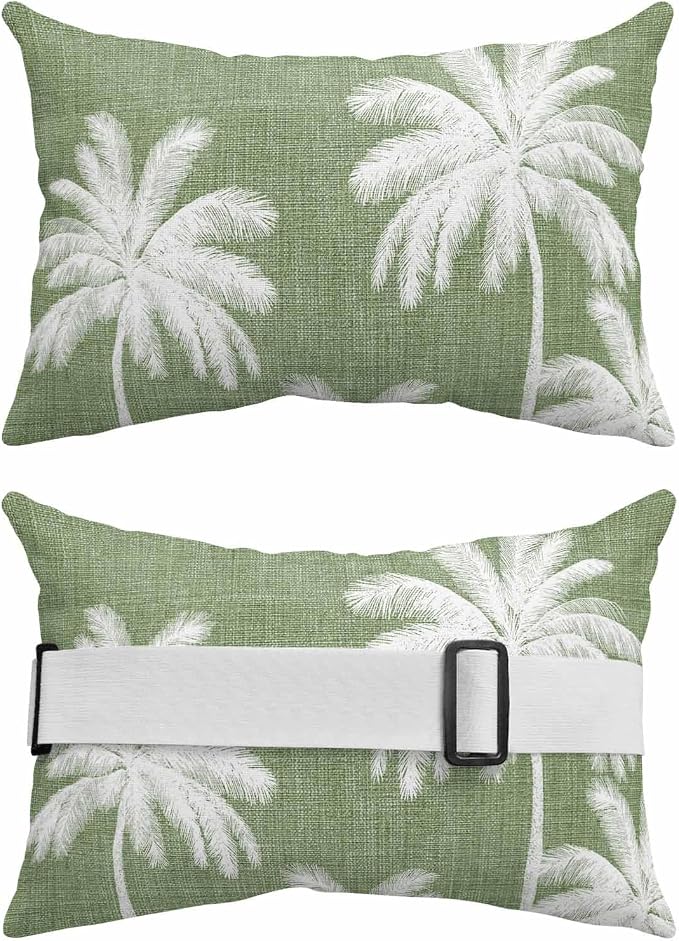 Pack of 2 Outdoor Lumbar Pillow Covers 12x20 Inch, Dark Sage Green Palm Trees Waterproof Throw Pillow Covers Set, Tropical Summer Beach Indoor&Outdoor Decorative Cushion Cases for Patio Porch Car