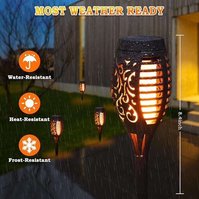 16Pack Solar Torch Light Outdoor Flickering Flame for Halloween Decorations | Solar Lights for Outside Halloween Decor, Waterproof Garden Light Solar Powered, Flame Torches for Yard Pathway Decorations